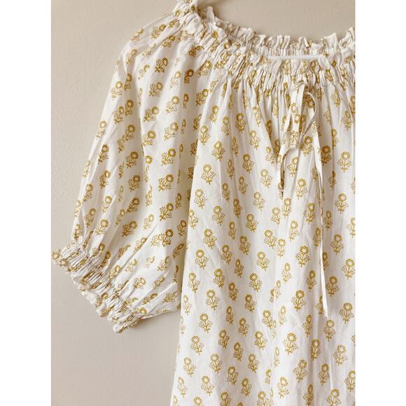 DOEN Shore Top Cream Sunflower Block Print L - Picture 4 of 9